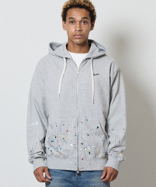 HAND PAINTED FIRM COTTON LIGHT SHORT PILE FULL ZIP SWEAT HOODIE