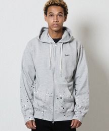 HAND PAINTED FIRM COTTON LIGHT SHORT PILE FULL ZIP SWEAT HOODIE / ハンドペイント ファーム コットン ライト ミニ裏毛 ワンポイント ロゴプリント ジップアップ スウェット パーカー