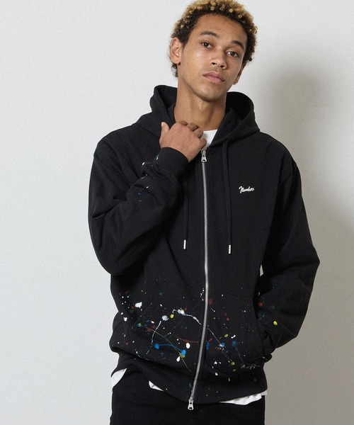 HAND PAINTED FIRM COTTON LIGHT SHORT PILE FULL ZIP SWEAT HOODIE