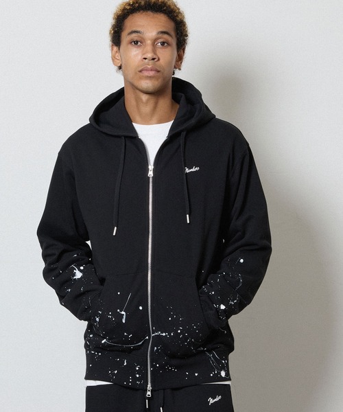 HAND PAINTED FIRM COTTON LIGHT SHORT PILE FULL ZIP SWEAT HOODIE