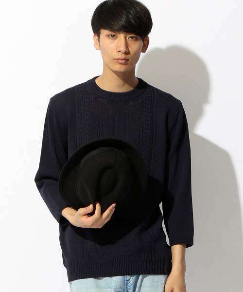 ABAHOUSE(アバハウス)の「シルケットコードリンクスニットTシャツ 7分袖(ニット/セーター・メンズ・ホワイト/カーキ/ネイビー・44/46/48)」の3枚目の写真