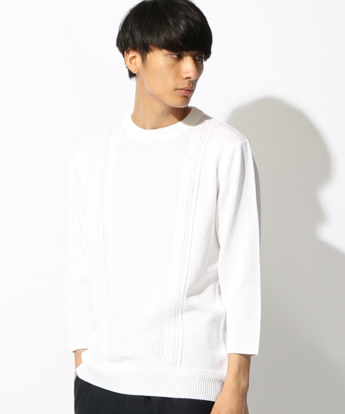 ABAHOUSE(アバハウス)の「シルケットコードリンクスニットTシャツ 7分袖(ニット/セーター・メンズ・ホワイト/カーキ/ネイビー・44/46/48)」の2枚目の写真