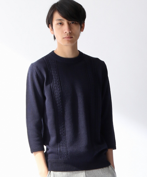 ABAHOUSE(アバハウス)の「シルケットコードリンクスニットTシャツ 7分袖(ニット/セーター・メンズ・ホワイト/カーキ/ネイビー・44/46/48)」の9枚目の写真