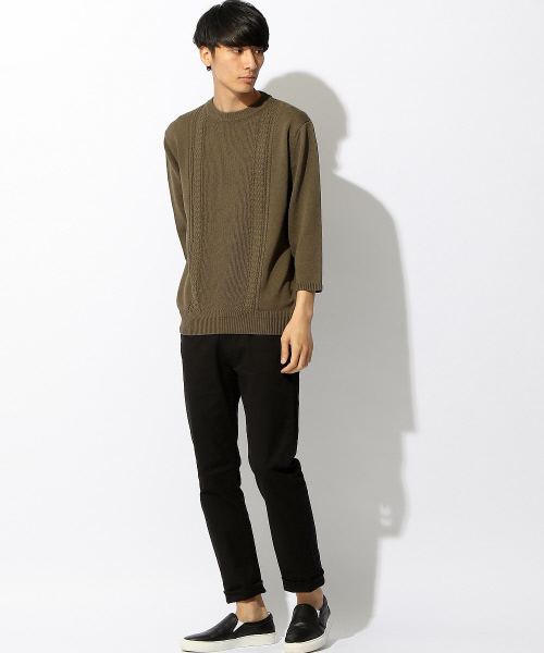 ABAHOUSE(アバハウス)の「シルケットコードリンクスニットTシャツ 7分袖(ニット/セーター・メンズ・ホワイト/カーキ/ネイビー・44/46/48)」の18枚目の写真