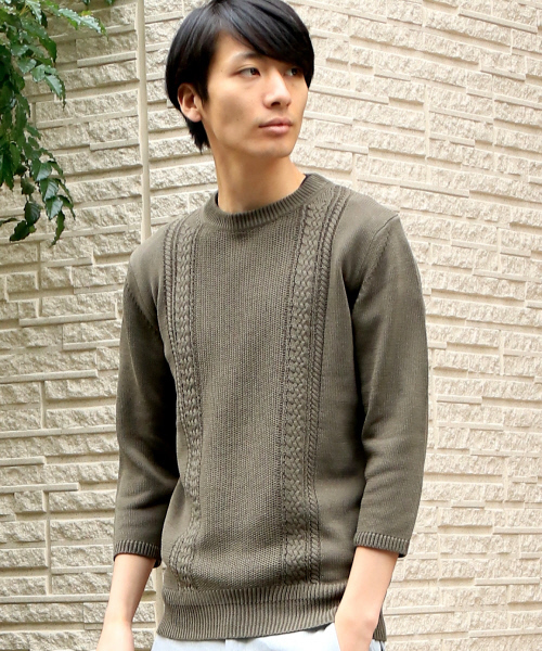 ABAHOUSE(アバハウス)の「シルケットコードリンクスニットTシャツ 7分袖(ニット/セーター・メンズ・ホワイト/カーキ/ネイビー・44/46/48)」の19枚目の写真