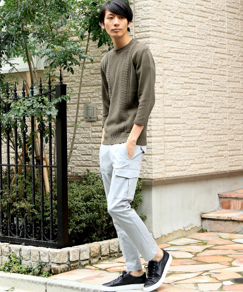 ABAHOUSE(アバハウス)の「シルケットコードリンクスニットTシャツ 7分袖(ニット/セーター・メンズ・ホワイト/カーキ/ネイビー・44/46/48)」の13枚目の写真