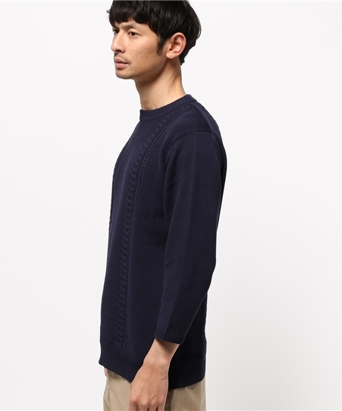 ABAHOUSE(アバハウス)の「シルケットコードリンクスニットTシャツ 7分袖(ニット/セーター・メンズ・ホワイト/カーキ/ネイビー・44/46/48)」の6枚目の写真