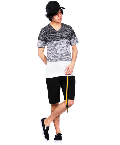 8(eight)(エイト)の「ボーダー サマーニット 半袖Tシャツ 麻 リネン(Tシャツ/カットソー・メンズ・ベージュ/ブラック/ブルー/ネイビー・LARGE/MEDIUM/X-LARGE)」の5枚目の写真