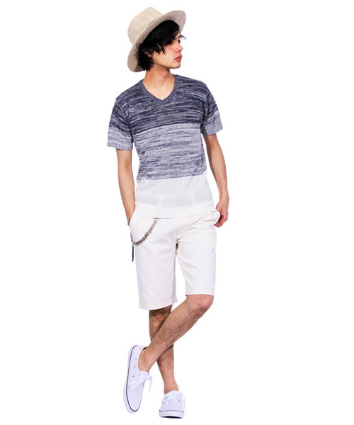 8(eight)(エイト)の「ボーダー サマーニット 半袖Tシャツ 麻 リネン(Tシャツ/カットソー・メンズ・ベージュ/ブラック/ブルー/ネイビー・LARGE/MEDIUM/X-LARGE)」の19枚目の写真