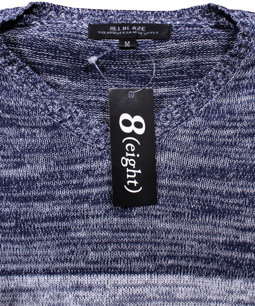 8(eight)(エイト)の「ボーダー サマーニット 半袖Tシャツ 麻 リネン(Tシャツ/カットソー・メンズ・ベージュ/ブラック/ブルー/ネイビー・LARGE/MEDIUM/X-LARGE)」の8枚目の写真