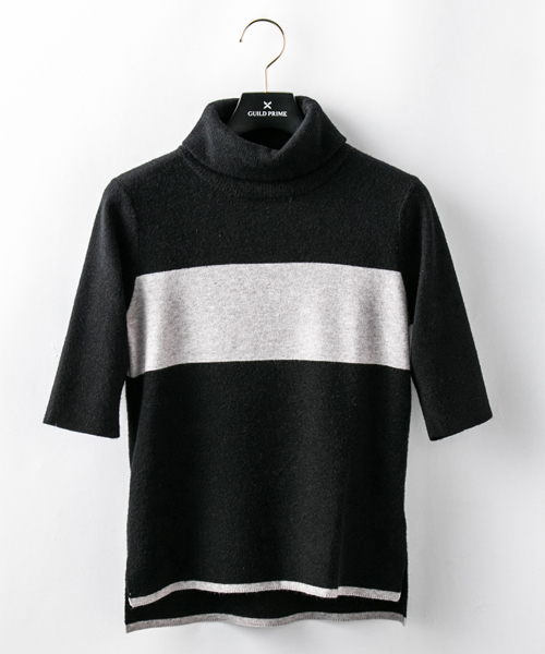 GUILD PRIME（ギルドプライム）の「◆雑誌掲載◆【GUILD PRIME】WOMENS ハーフスリーブリブタートルニット（ニット/セーター・レディース・ブラック/グレー・36/34）」の2枚目の写真