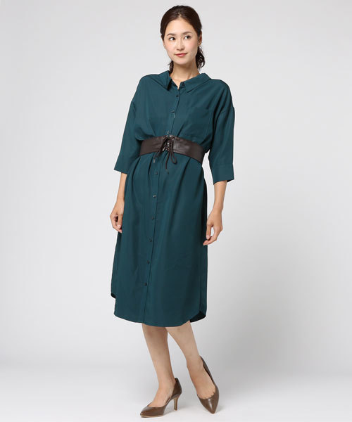 NATURAL BEAUTY BASIC（ナチュラルビューティーベーシック）の「ベルト付フォルムシャツワンピース（シャツワンピース・レディース・グリーン/ダークベージュ/ピンク・SMALL/MEDIUM）」の12枚目の写真