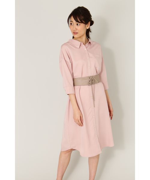 NATURAL BEAUTY BASIC（ナチュラルビューティーベーシック）の「ベルト付フォルムシャツワンピース（シャツワンピース・レディース・グリーン/ダークベージュ/ピンク・SMALL/MEDIUM）」の14枚目の写真