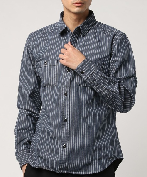 BIG MIKE(ビッグマイク)の「BIG MIKE ビックマイク/ ヒッコリー ストライプ 長袖ワークシャツ //// 101815005(シャツ/ブラウス・メンズ・ネイビー/ホワイト×ネイビー/サックスブルー/ベージュ/ストライプ・LARGE/MEDIUM/X-LARGE)」の21枚目の写真