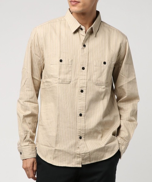 【美品】デラックスウェア ベージュ ヒッコリー ストライプ シャツ M 美品】デラックスウェア ベージュ ヒッコリー ストライプ シャツ