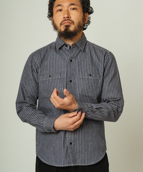 BIG MIKE(ビッグマイク)の「BIG MIKE ビックマイク/ ヒッコリー ストライプ 長袖ワークシャツ //// 101815005(シャツ/ブラウス・メンズ・ネイビー/ホワイト×ネイビー/サックスブルー/ベージュ/ストライプ・LARGE/MEDIUM/X-LARGE)」の17枚目の写真