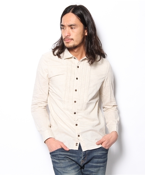 HAMNETT(ハムネット)の「【HAMNETT】 ダイヤピンタック(シャツ/ブラウス・メンズ・グレイッシュベージュ/ベージュ・MEDIUM/LARGE)」の2枚目の写真