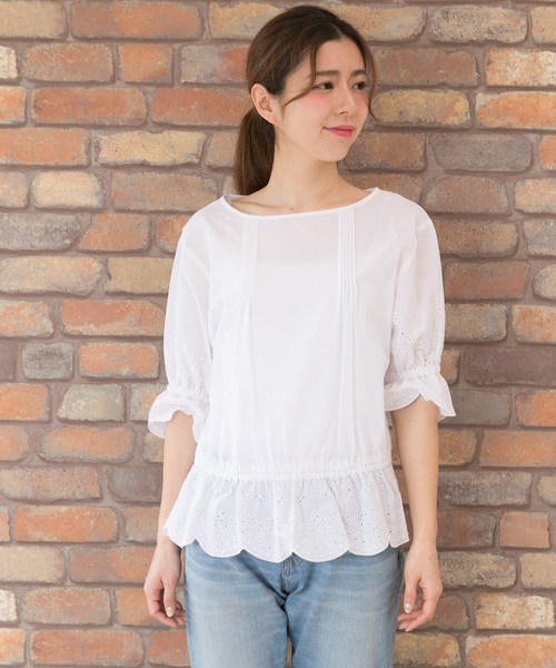 PREFERIR（プレフェリール）の「アイレット刺繍 綿レース ブラウス【テレビ東京・モーニングクロス番組着用】（シャツ/ブラウス・レディース・ホワイト/ネイビー/オレンジ・MEDIUM）」の12枚目の写真