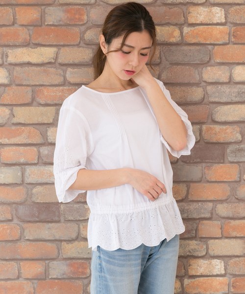 PREFERIR（プレフェリール）の「アイレット刺繍 綿レース ブラウス【テレビ東京・モーニングクロス番組着用】（シャツ/ブラウス・レディース・ホワイト/ネイビー/オレンジ・MEDIUM）」の5枚目の写真