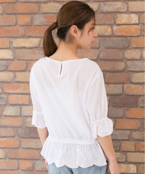 PREFERIR（プレフェリール）の「アイレット刺繍 綿レース ブラウス【テレビ東京・モーニングクロス番組着用】（シャツ/ブラウス・レディース・ホワイト/ネイビー/オレンジ・MEDIUM）」の11枚目の写真