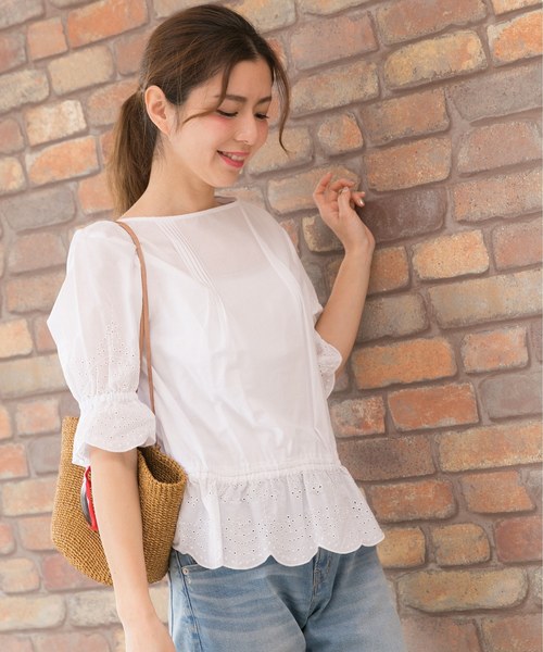 PREFERIR（プレフェリール）の「アイレット刺繍 綿レース ブラウス【テレビ東京・モーニングクロス番組着用】（シャツ/ブラウス・レディース・ホワイト/ネイビー/オレンジ・MEDIUM）」の7枚目の写真