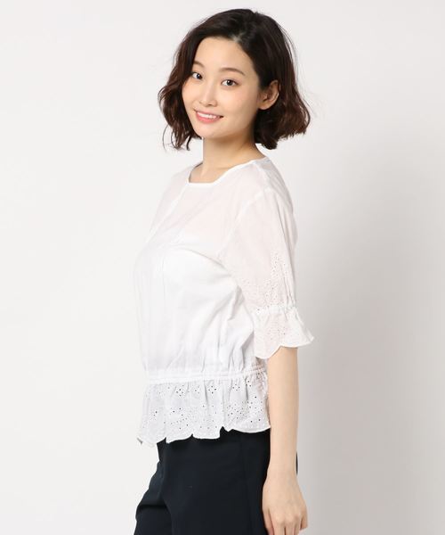 PREFERIR（プレフェリール）の「アイレット刺繍 綿レース ブラウス【テレビ東京・モーニングクロス番組着用】（シャツ/ブラウス・レディース・ホワイト/ネイビー/オレンジ・MEDIUM）」の8枚目の写真
