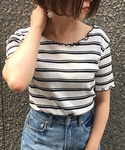 apres jour（アプレジュール）の「リブメロートップス【ZOZOTOWN限定アイテム】（Tシャツ/カットソー・レディース・ブラック/レッド/オフホワイト/その他/ミント/モカ/オレンジ系その他・フリー）」の7枚目の写真