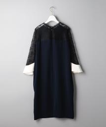 フリッカ FLICKA デート オフィス ワンピース レース 美品 0 ロング セール】 【FLICKA】レースコンビフレンチスリーブワンピース