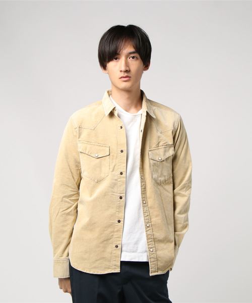 Hub&Spoke(ハブアンドスポーク)の「ストレッチコーデュロイユーズド加工ウエスタンシャツ(シャツ/ブラウス・メンズ・ベージュ/ネイビー/サックスブルー・X-LARGE/LARGE/MEDIUM)」の2枚目の写真