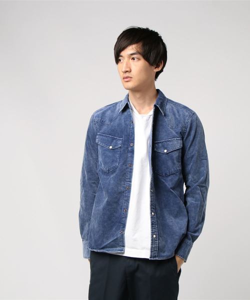 Hub&Spoke(ハブアンドスポーク)の「ストレッチコーデュロイユーズド加工ウエスタンシャツ(シャツ/ブラウス・メンズ・ベージュ/ネイビー/サックスブルー・X-LARGE/LARGE/MEDIUM)」の1枚目の写真