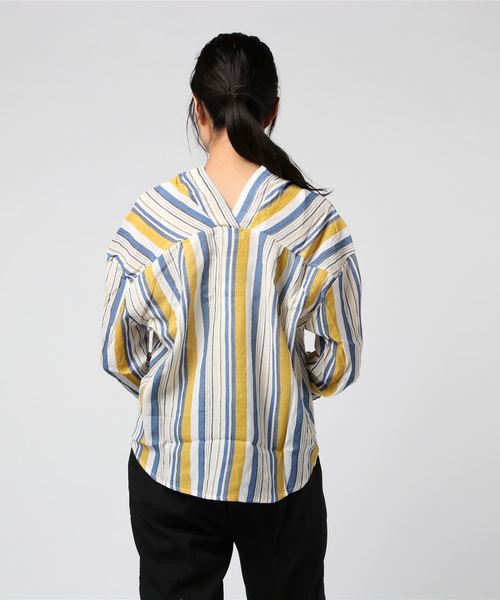 LUGG NAGG(ラグナグ)の「【Jewelobe/ ジュエローブ】 ストライプVネックシャツ(シャツ/ブラウス・レディース・ブラウン/イエロー/グリーン・FREE)」の5枚目の写真