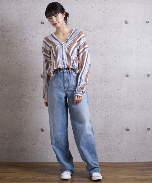 LUGG NAGG(ラグナグ)の「【Jewelobe/ ジュエローブ】 ストライプVネックシャツ(シャツ/ブラウス・レディース・ブラウン/イエロー/グリーン・FREE)」の6枚目の写真