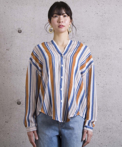 LUGG NAGG(ラグナグ)の「【Jewelobe/ ジュエローブ】 ストライプVネックシャツ(シャツ/ブラウス・レディース・ブラウン/イエロー/グリーン・FREE)」の7枚目の写真