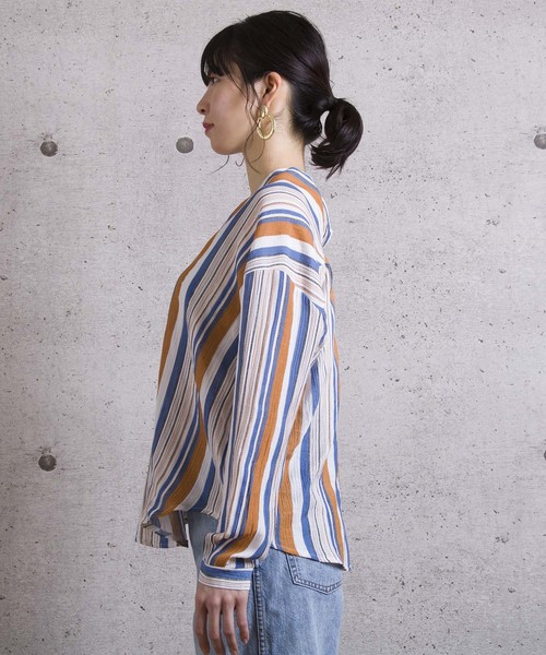 LUGG NAGG(ラグナグ)の「【Jewelobe/ ジュエローブ】 ストライプVネックシャツ(シャツ/ブラウス・レディース・ブラウン/イエロー/グリーン・FREE)」の8枚目の写真