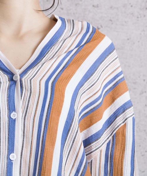 LUGG NAGG(ラグナグ)の「【Jewelobe/ ジュエローブ】 ストライプVネックシャツ(シャツ/ブラウス・レディース・ブラウン/イエロー/グリーン・FREE)」の10枚目の写真