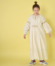 w closet | シャーリング刺繍リボン付き長袖ワンピース(ワンピース)