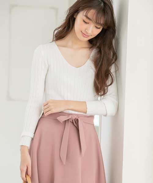 fifth（フィフス）の「Vネック太リブニット（ニット/セーター・レディース・ホワイト/ブラック/グレー・MEDIUM）」の2枚目の写真