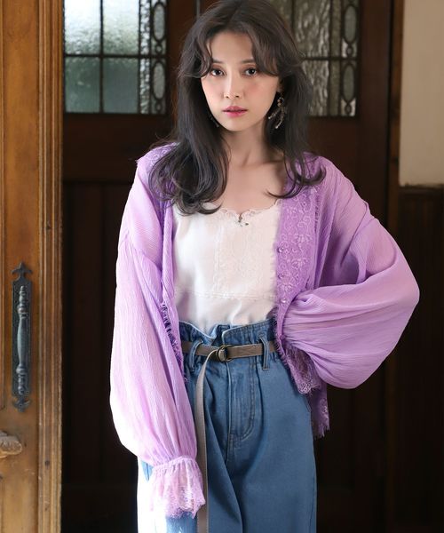 one after another NICE CLAUP（ワンアフターアナザーナイスクラップ）の「2枚セット楊柳チュニック（アンサンブル・レディース・ブラック/パープル/ブルー/アイボリー・FREE）」の4枚目の写真