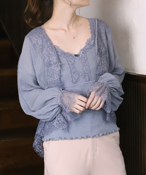 one after another NICE CLAUP（ワンアフターアナザーナイスクラップ）の「2枚セット楊柳チュニック（アンサンブル・レディース・ブラック/パープル/ブルー/アイボリー・FREE）」の3枚目の写真