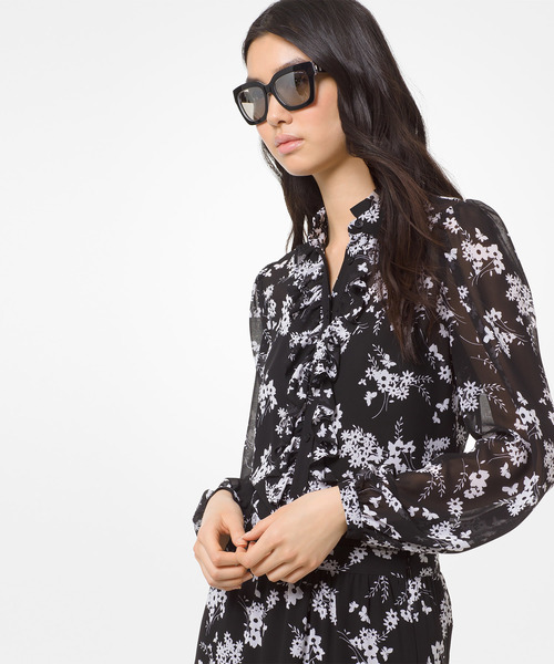 Michael Kors マイケルコース の ボールド ボタニカル ラッフル トップス シャツ ブラウス Wear