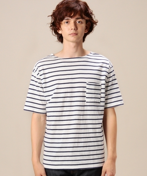 MONKEY TIME（モンキータイム）の「MT コットンリネン ボーダー ボート ショートスリーブ◆（Tシャツ/カットソー・メンズ・ホワイト/ブラック・MEDIUM/LARGE/SMALL）」の3枚目の写真