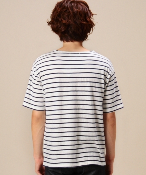 MONKEY TIME（モンキータイム）の「MT コットンリネン ボーダー ボート ショートスリーブ◆（Tシャツ/カットソー・メンズ・ホワイト/ブラック・MEDIUM/LARGE/SMALL）」の5枚目の写真