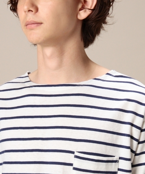 MONKEY TIME（モンキータイム）の「MT コットンリネン ボーダー ボート ショートスリーブ◆（Tシャツ/カットソー・メンズ・ホワイト/ブラック・MEDIUM/LARGE/SMALL）」の6枚目の写真