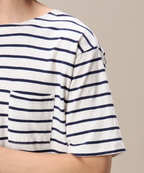 MONKEY TIME（モンキータイム）の「MT コットンリネン ボーダー ボート ショートスリーブ◆（Tシャツ/カットソー・メンズ・ホワイト/ブラック・MEDIUM/LARGE/SMALL）」の7枚目の写真