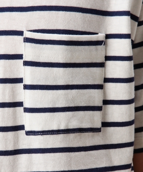 MONKEY TIME（モンキータイム）の「MT コットンリネン ボーダー ボート ショートスリーブ◆（Tシャツ/カットソー・メンズ・ホワイト/ブラック・MEDIUM/LARGE/SMALL）」の8枚目の写真