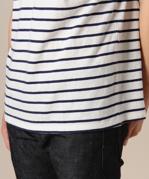 MONKEY TIME（モンキータイム）の「MT コットンリネン ボーダー ボート ショートスリーブ◆（Tシャツ/カットソー・メンズ・ホワイト/ブラック・MEDIUM/LARGE/SMALL）」の9枚目の写真