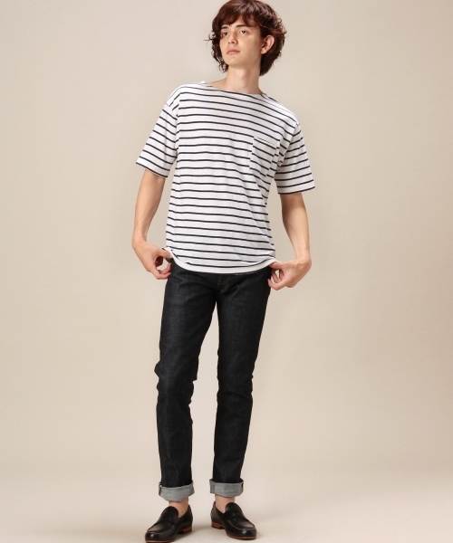 MONKEY TIME（モンキータイム）の「MT コットンリネン ボーダー ボート ショートスリーブ◆（Tシャツ/カットソー・メンズ・ホワイト/ブラック・MEDIUM/LARGE/SMALL）」の11枚目の写真