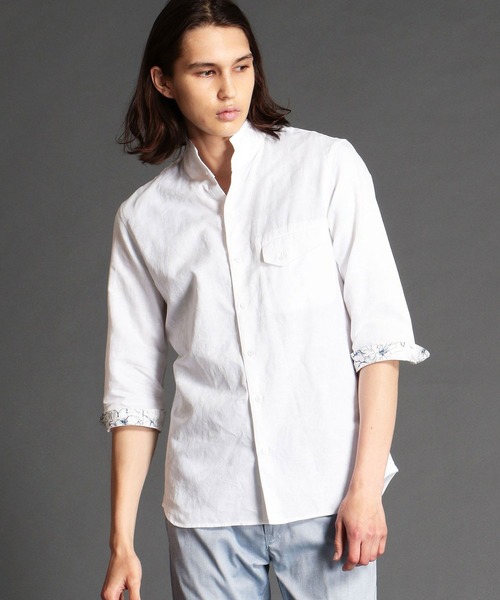 【セール】ボタニカルジャカードスタンドカラーシャツ（シャツ/ブラウス）｜MONSIEUR NICOLE（ムッシュニコル）