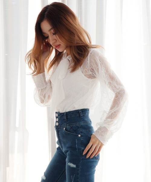 LIPSERVICE（リップサービス）の「キャミSETボウタイレースシアブラウス（シャツ/ブラウス・レディース・ホワイト/ブラック/ベージュ・FREE）」の4枚目の写真