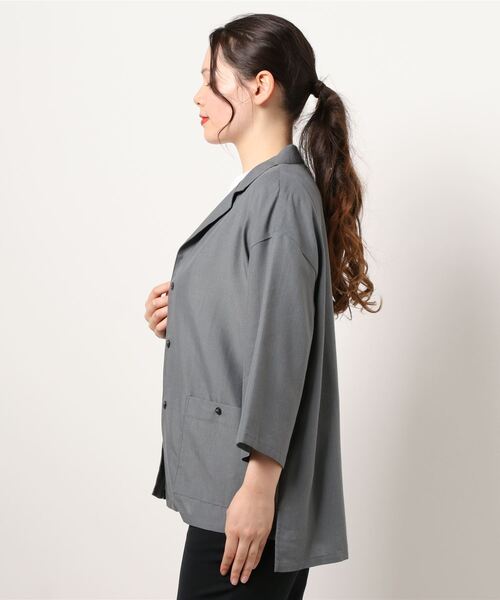 PICCIN(ピッチン)の「リネンライクシャツジャケット(テーラードジャケット・レディース・チャコールグレー/ベージュ・M/L)」の3枚目の写真